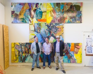 Jack Rasmussen, director/curator of the Katzen Art Center at American University, Don Kimes, artistic director of the Visual Arts at Chautauqua Institution, and Robert Storr, dean of the Yale University School of Art, pose in Kimes’ Chautauqua studio. (Provided photo)